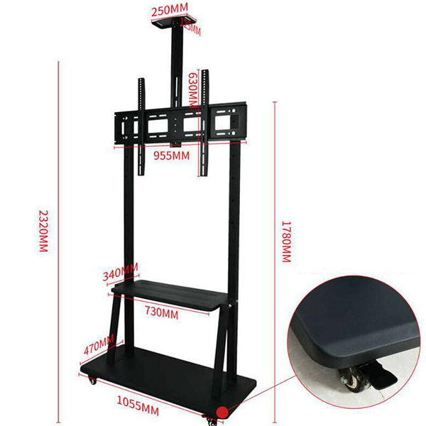 Supporto su carrello orientabile per schermi 42" a 100" (120kg) e ripiano LINK