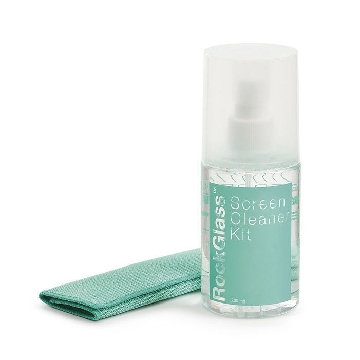 RockGlass - Kit di pulizia flacone da 200 ml e panno in microfibra 15 x 15 cm